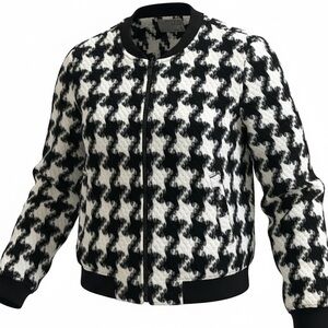 Ruff Hewn brand black and white houndstooth zip-up bomber jacket L